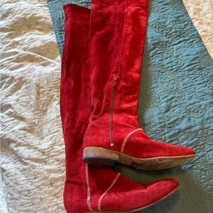 Red Suede Over-the-Knee Boots